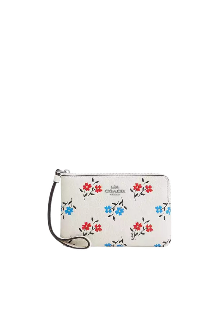 Coach Corner Zip Wristlet With Floral Print In Chalk Multi CT988