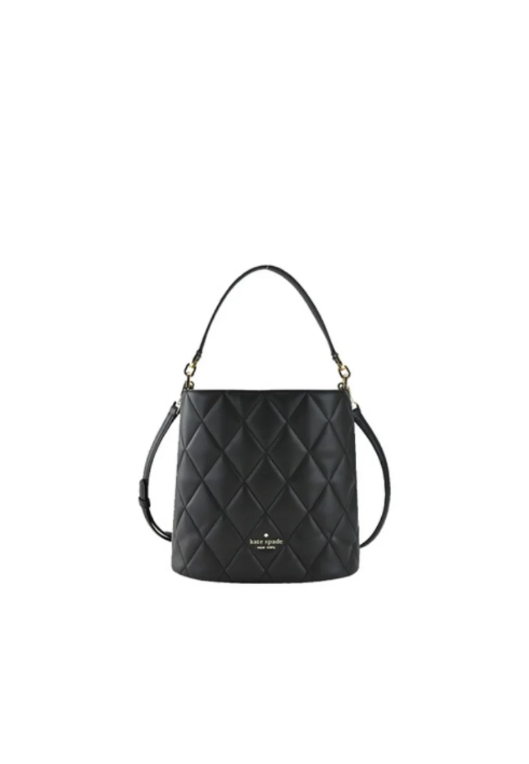 ( AS IS ) Kate Spade Carey Bucket Bag Smooth Quilted Leather In Black KA765