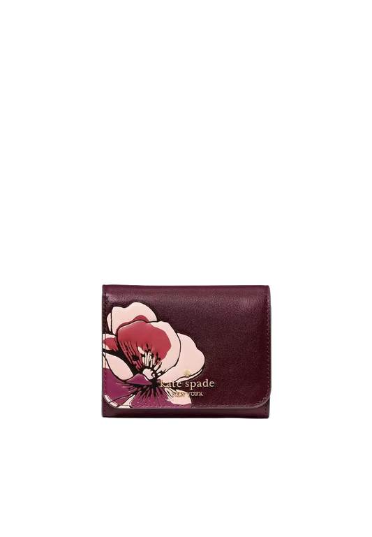 Kate Spade Floral Small L-Zip Flap Wallet In Grenache KP331