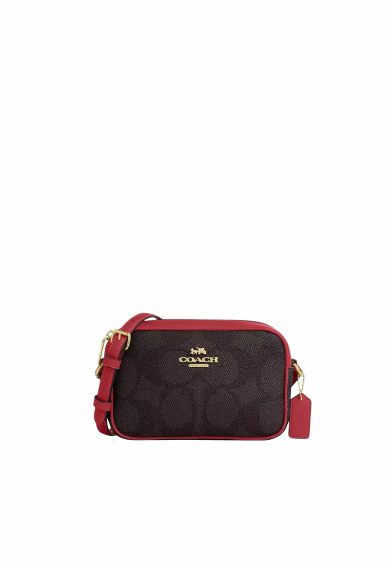 Coach Mini Jamie Camera Bag In Signature Canvas In Walnut True Red CCO12