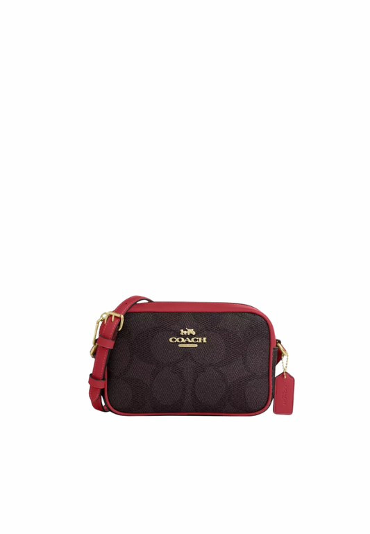 Coach Mini Jamie Camera Bag In Signature Canvas In Walnut True Red CCO12