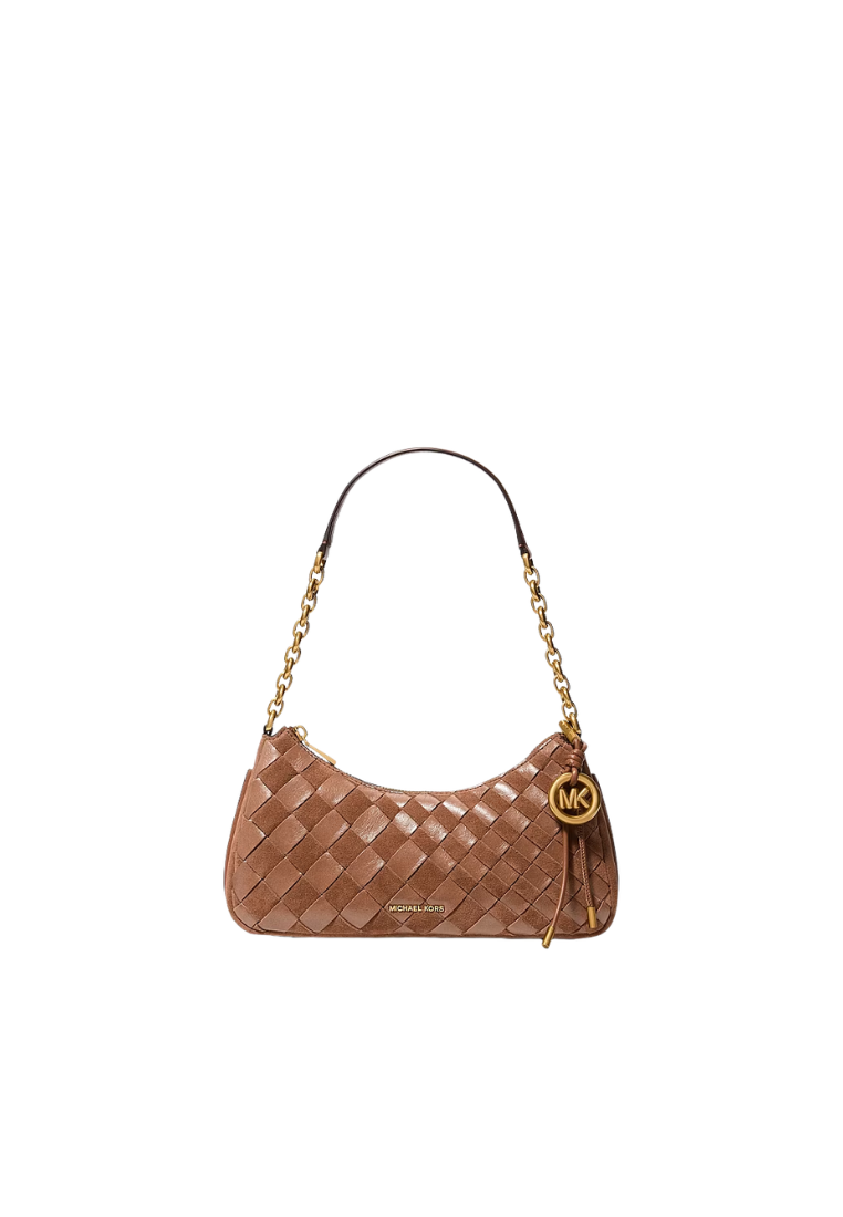 ( PREORDER ) Michael Kors Nolita Medium Hand-Woven Leather Chain Shoulder Bag In Luggage 32F6AY5W6S