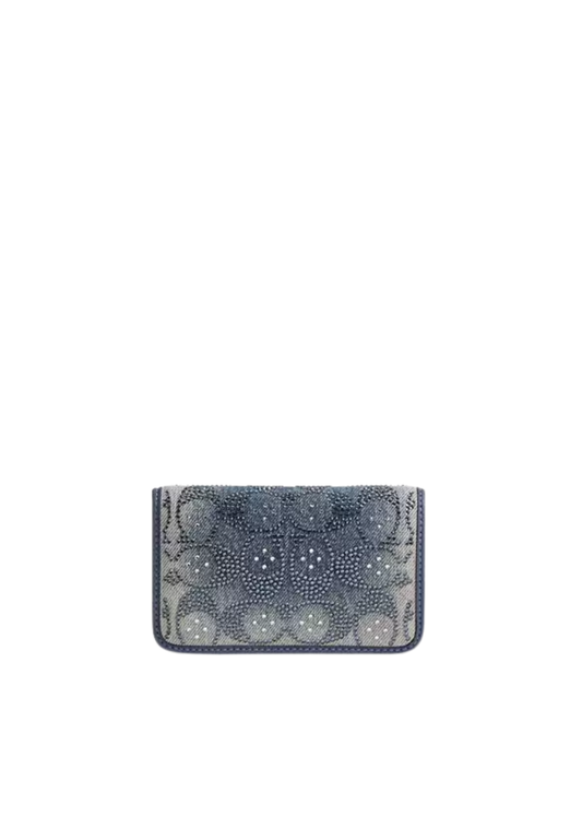 ( PREORDER ) Coach Essential Slim Regenerative Cotton Denim With Crystal Signature Card Case In Denim CER91