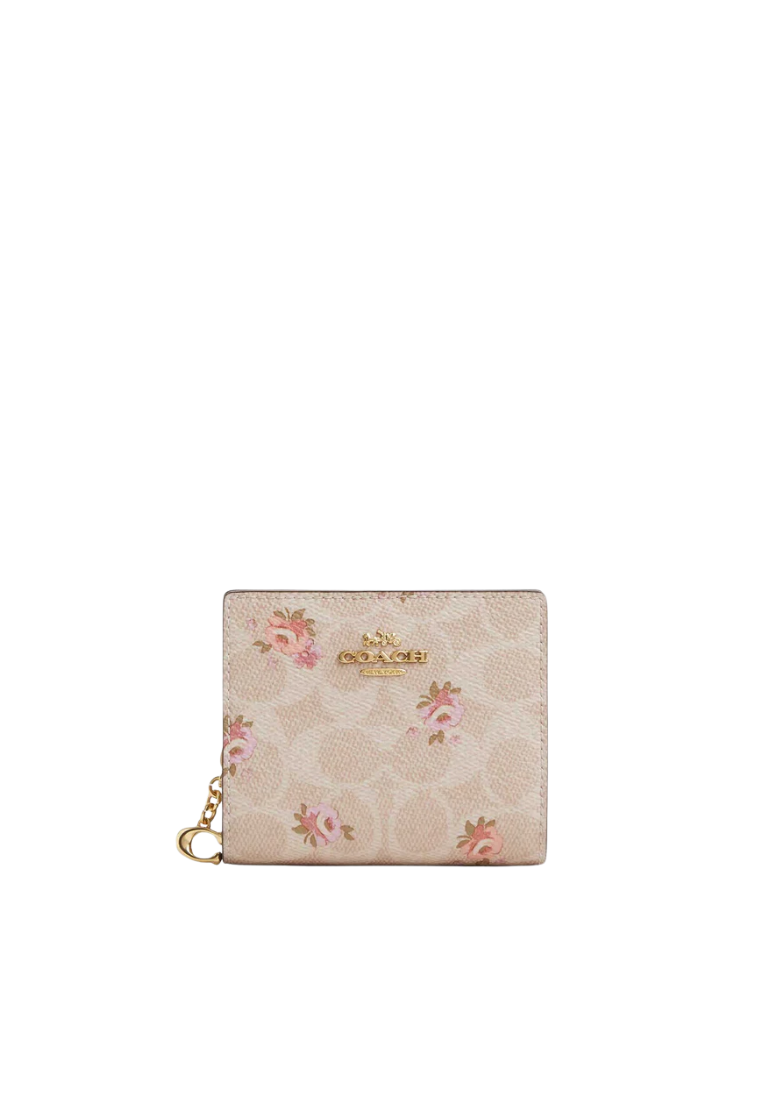 Coach Snap Wallet Signature Canvas With Floral Print In Sand Multi CAR14