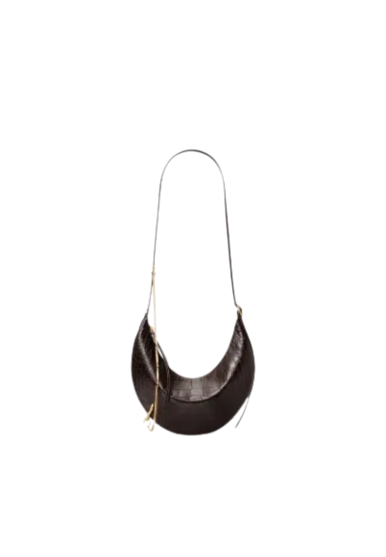 ( PREORDER ) Tory Burch Pierced Croc-Embossed Crossbody Bag In Coco 183365
