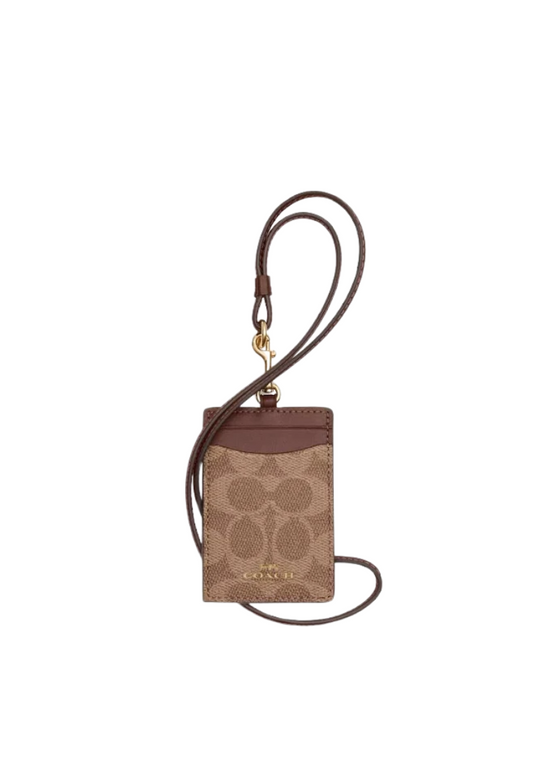 Coach Id Lanyard Signature Canvas In Tan Brown Cz285
