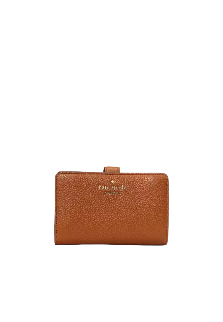 Kate Spade Medium Leila WLR00394 Pebble Leather Compact Bifold Wallet In Warm Ginger Bread