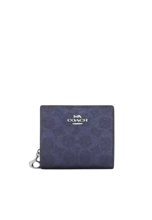 Coach Snap Wallet In Signature Canvas In Blue Navy CCL96