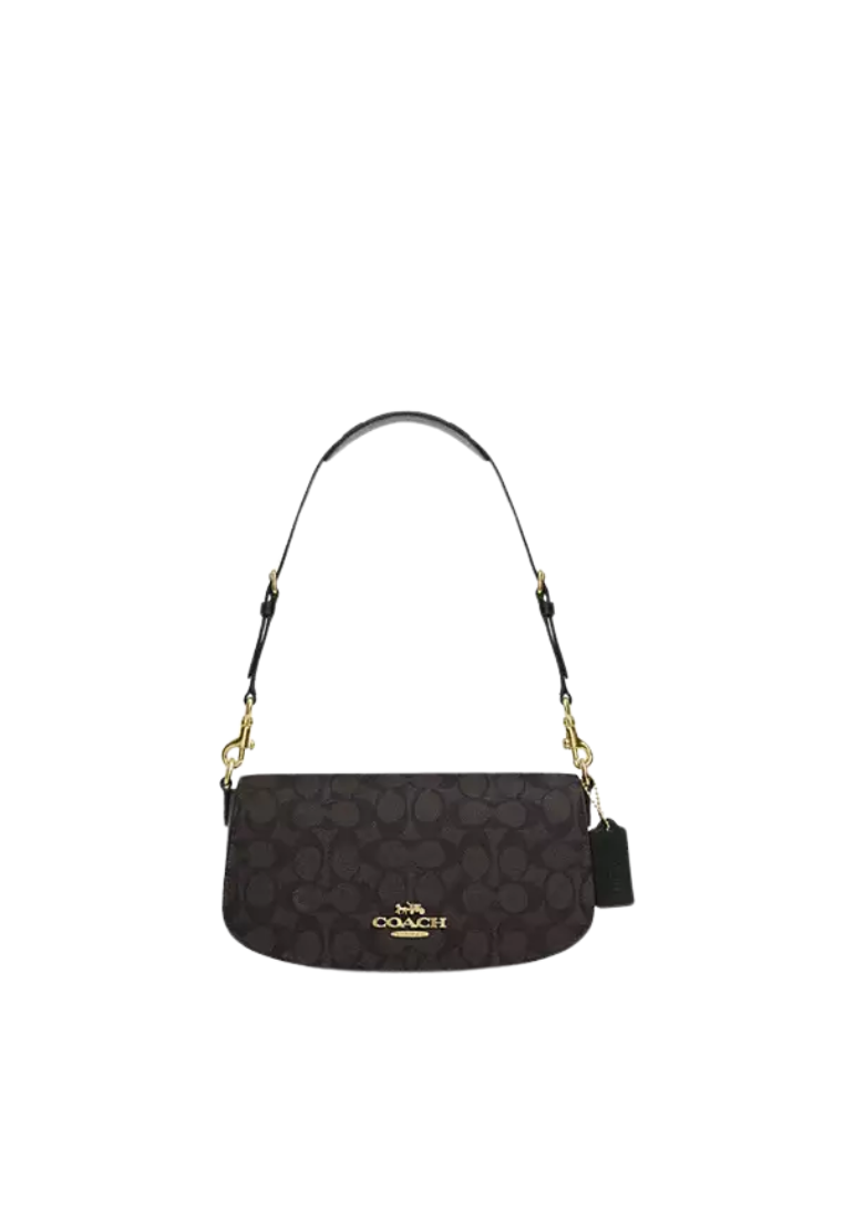 Coach Andrea Shoulder Bag Signature Canvas In Walnut Black CV973