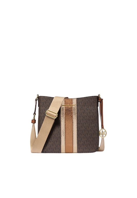 Michael Kors Jet Set Travel Small Signature Logo and Metallic Messenger Bag In Brown 35F4GTVC5I