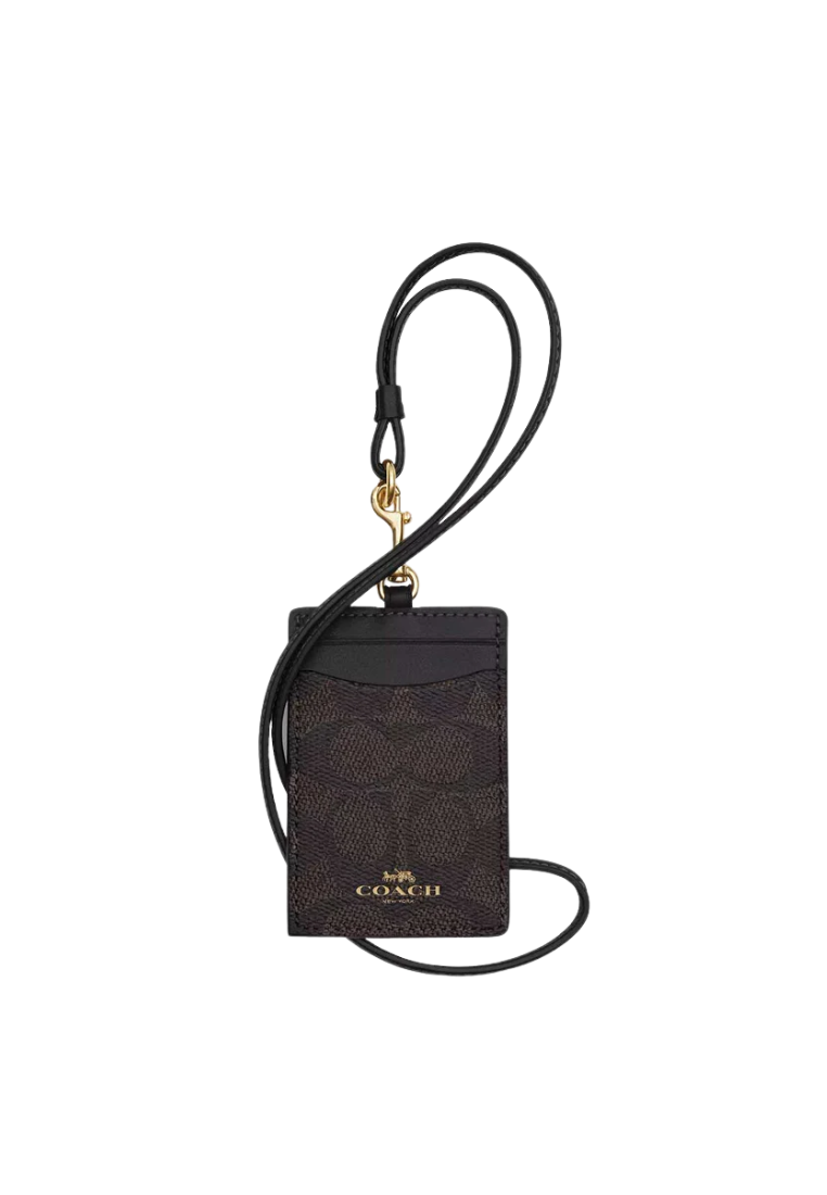Coach ID Signature Canvas Lanyard In Walnut Black CZ285