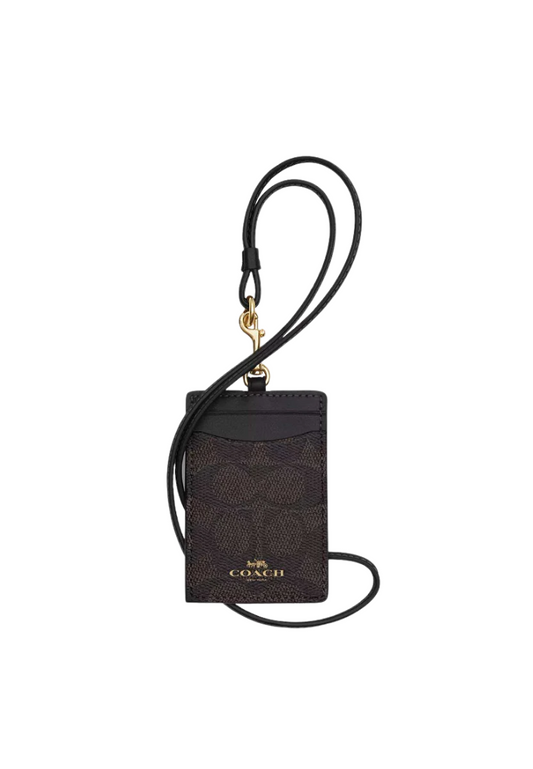 Coach ID Signature Canvas Lanyard In Walnut Black CZ285