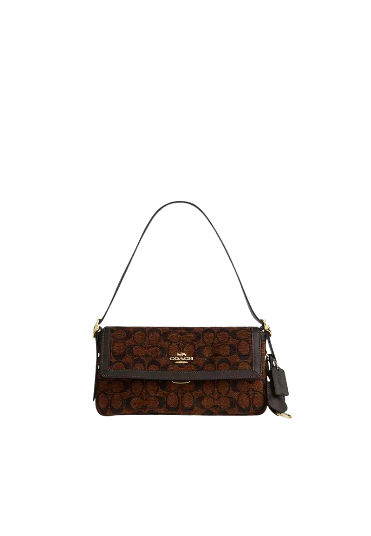 Coach Etta Small Flap Shoulder Bag In Signature Chenille In Gold Truffle CCV65