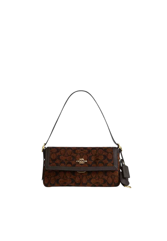 Coach Etta Small Flap Shoulder Bag In Signature Chenille In Gold Truffle CCV65