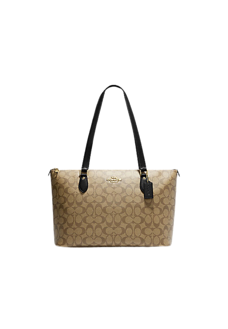 Coach Gallery Tote Bag In Signature Canvas In Khaki Black CH504