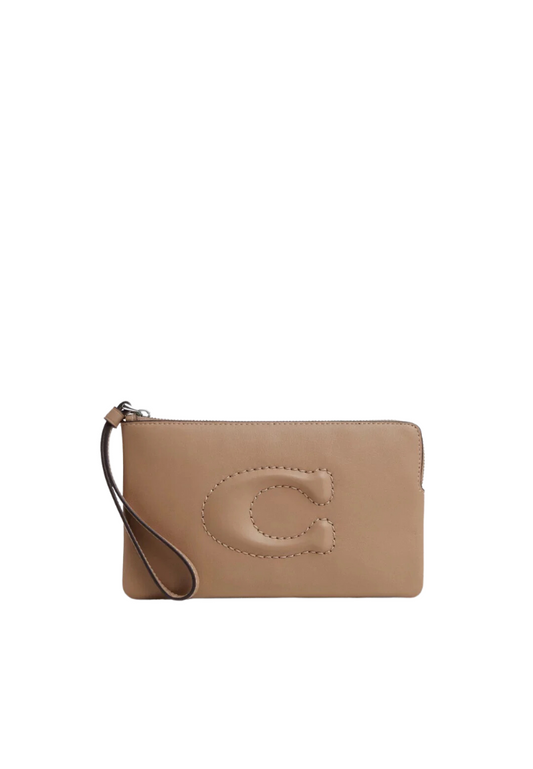 Coach Large Corner Zip Wristlet In Taupe CR392