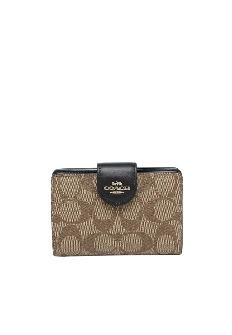 Coach Signature Medium C0082 Corner Zip Wallet In Khaki Black