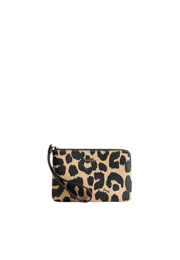 Coach Corner Zip Wallet With Leopard Printed In Leopard Multi CW859