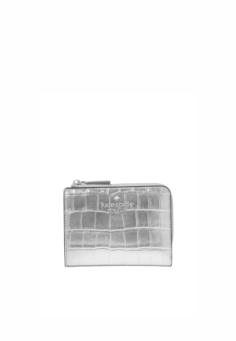 Kate Spade Madison Croc Embossed Small L-Zip Wallet In Silver KM622