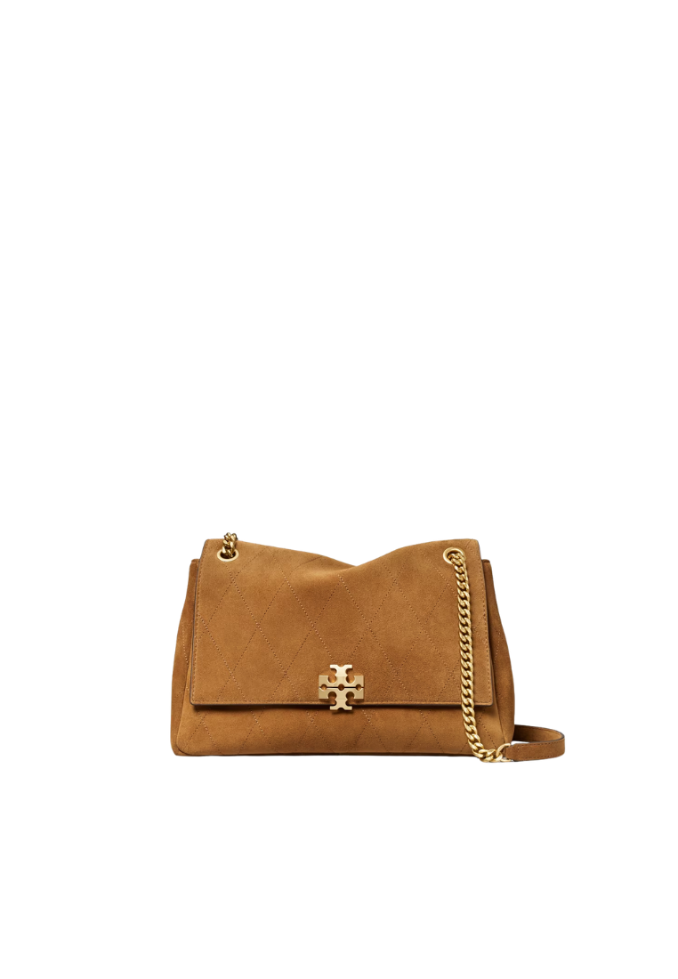 ( PREORDER ) Tory Burch Charlie Quilted Suede Shoulder Bag In Caramel 183357