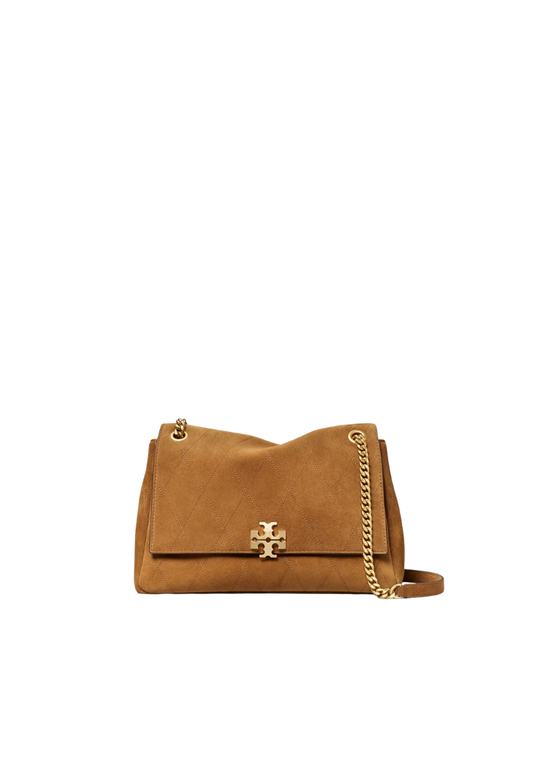 ( PREORDER ) Tory Burch Charlie Quilted Suede Shoulder Bag In Caramel 183357
