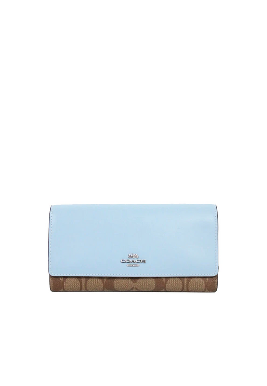 ( AS IS ) Coach Signature Slim C5966 Trifold Wallet In Khaki Powder Blue