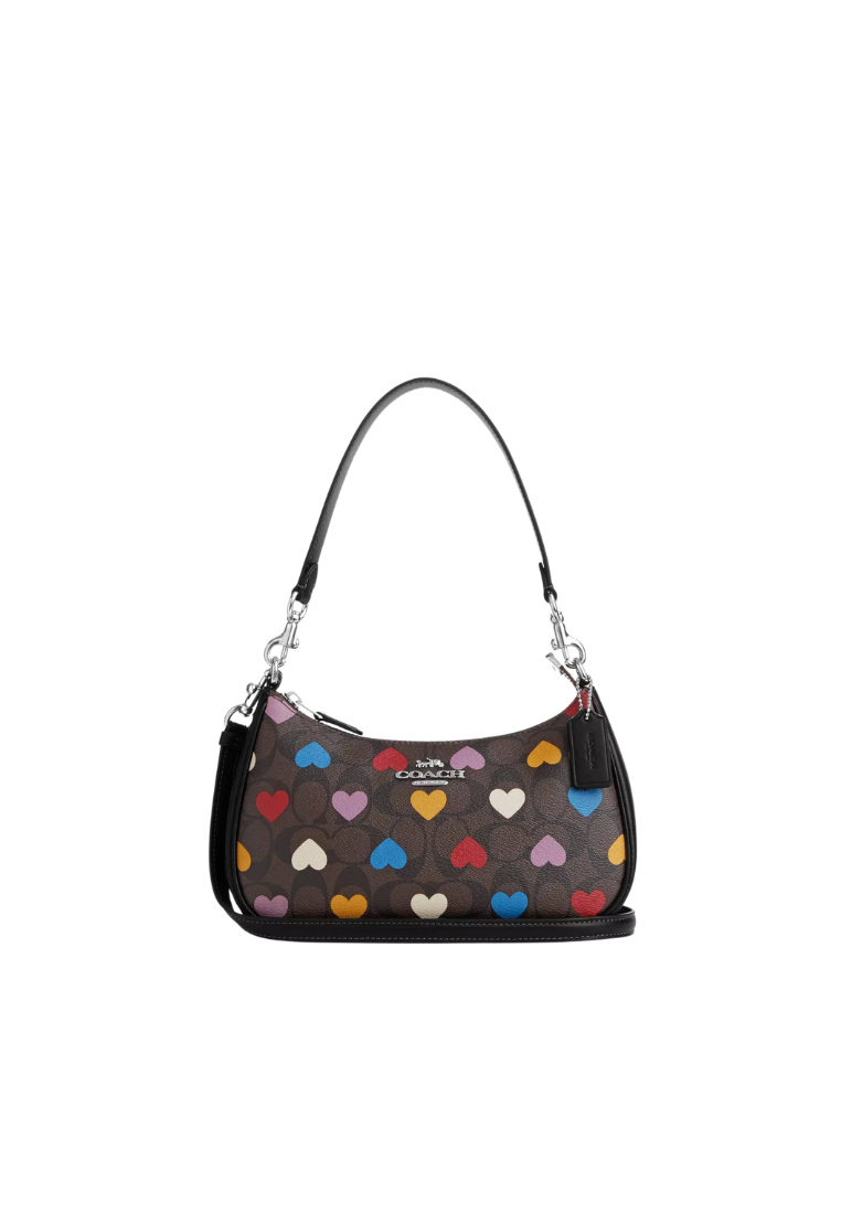 Coach Teri Shoulder Bag Signature Heart Print In Brown Black Multi CP112