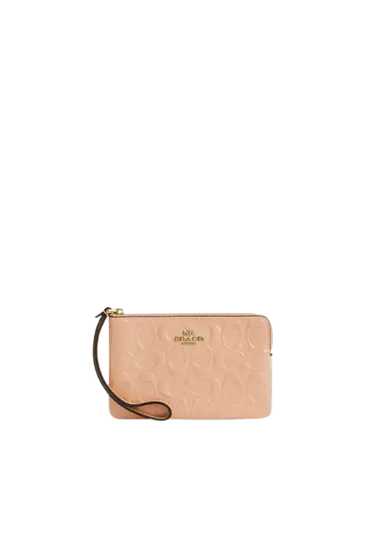 Coach Corner Zip Wristlet Signature Patent Leather In Faded Blush CEX36