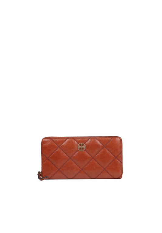 Tory Burch Willa Continental Wallet Glazed Zip In Dark Whiskey 160774