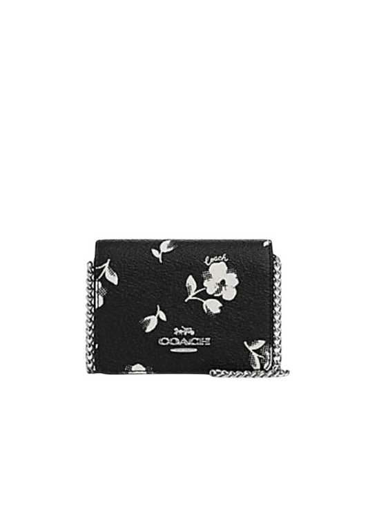 Coach Mini Wallet On A Chain With Floral Print In Silver/Black Multi CP344