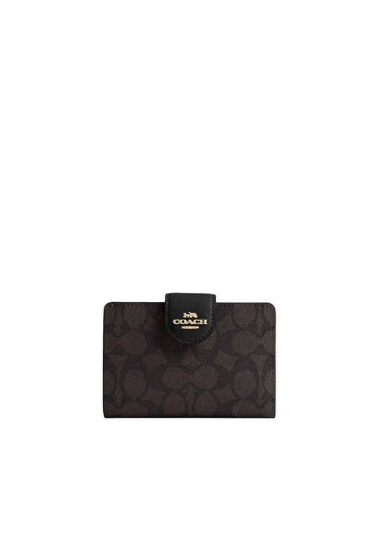 Coach Corner Zip Wallet Medium Signature In Walnut Black CW786