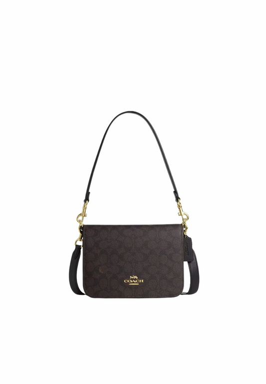 Coach Quinn Shoulder Bag Signature Canvas In Walnut Black CZ770