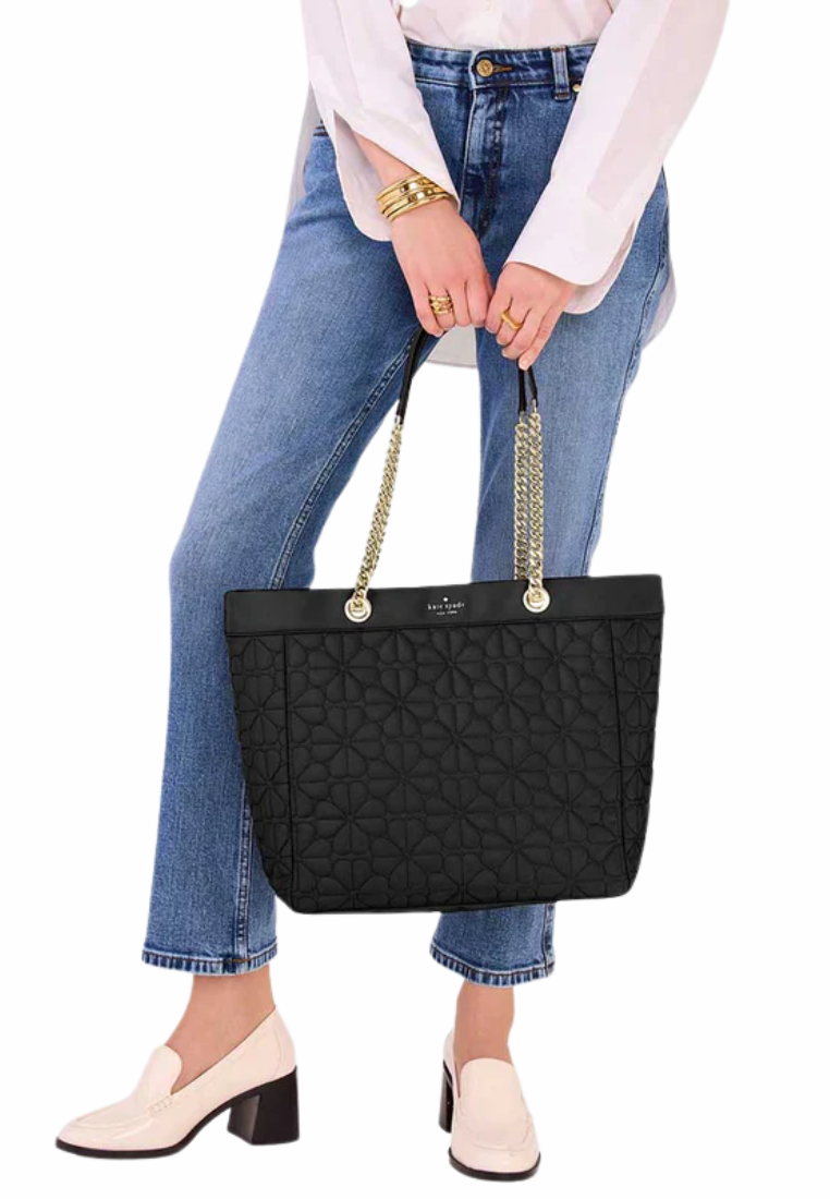 Kate Spade Spade Flower Quilted Fabric Xl Tote Bag In Black KK074