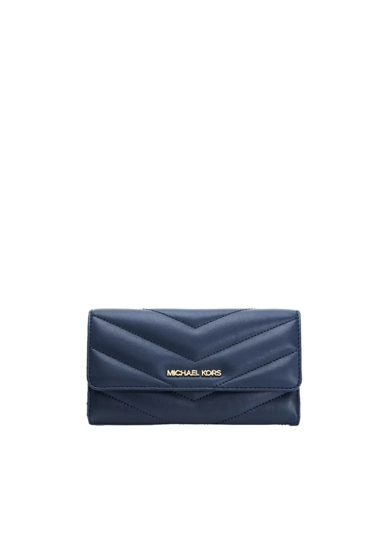 Michael Kors Jet Set Travel Soft Quilted Leather Large Trifold Wallet In Navy 35R4GTVF9V