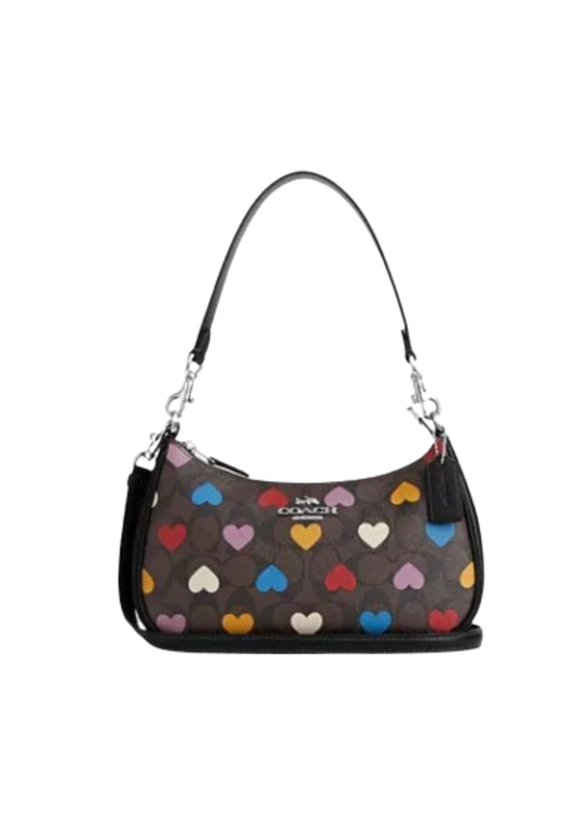 Coach Teri Shoulder Bag Signature Heart Print In Brown Black Multi CP112