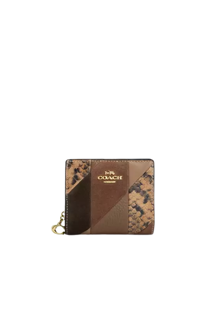 Coach Snap Wallet With Patchwork And Snake Print In Mushroom Multi CCR27