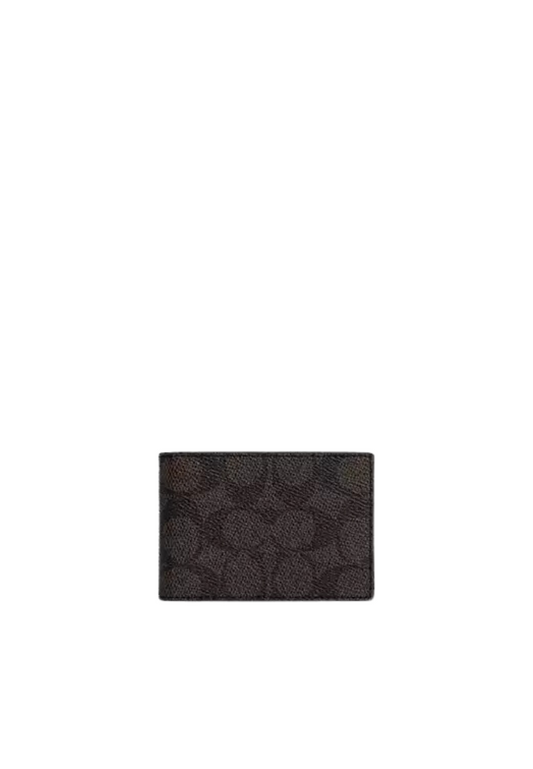 Coach Compact Billfold Wallet Signature In Walnut Black CW368