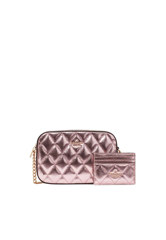 Kate Spade Glimmer Quilted Metallic Crossbody Set Boxed In Mitten Pink KE441