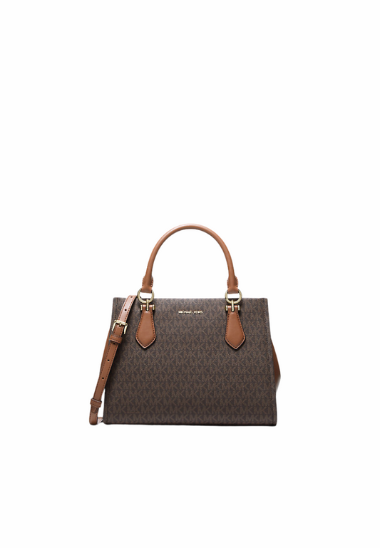 Michael Kors Marilyn Medium Satchel Bag Signature Logo In Brown 35F5G6AS2B