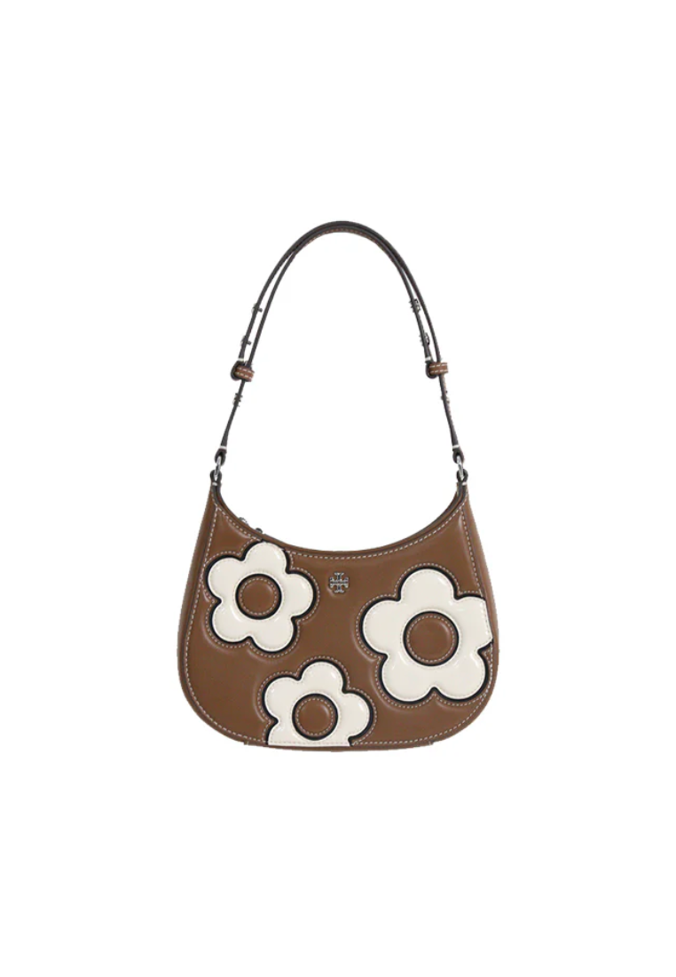 ( AS IS ) Tory Burch Emerson Floral Applique Dome Satchel Bag In Moose 151965