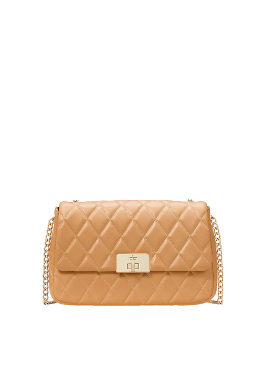 Kate Spade Carey Quilted Medium Flap Shoulder Bag In Tiramisu Mousse KH228