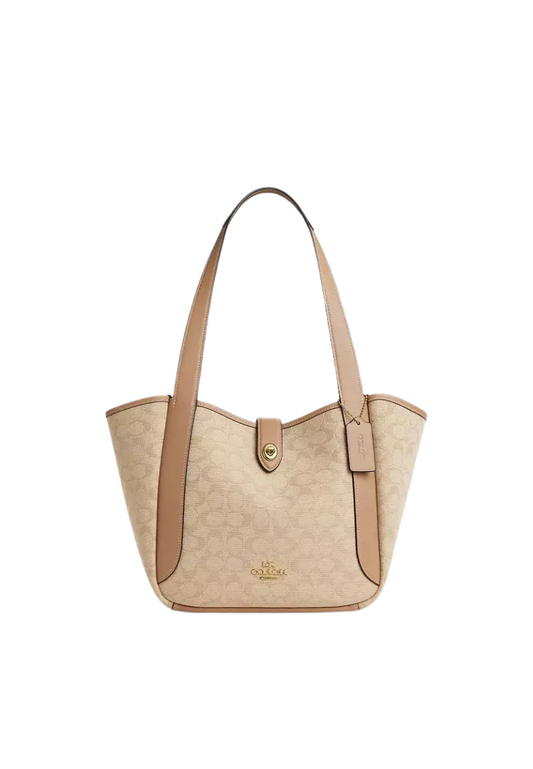 ( PREORDER ) Coach Hadley Turnlock With Signature Canvas Tote Bag In Dark Natural Multi CAK51