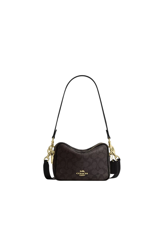 Coach Mini Carey Crossbody Bag In Signature Canvas In Walnut Black CEK69