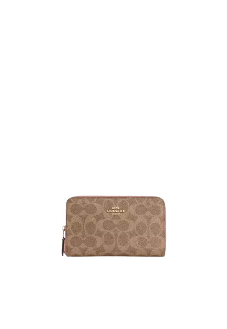 Coach Medium ID Zip Wallet Signature In Pink Patel CW781