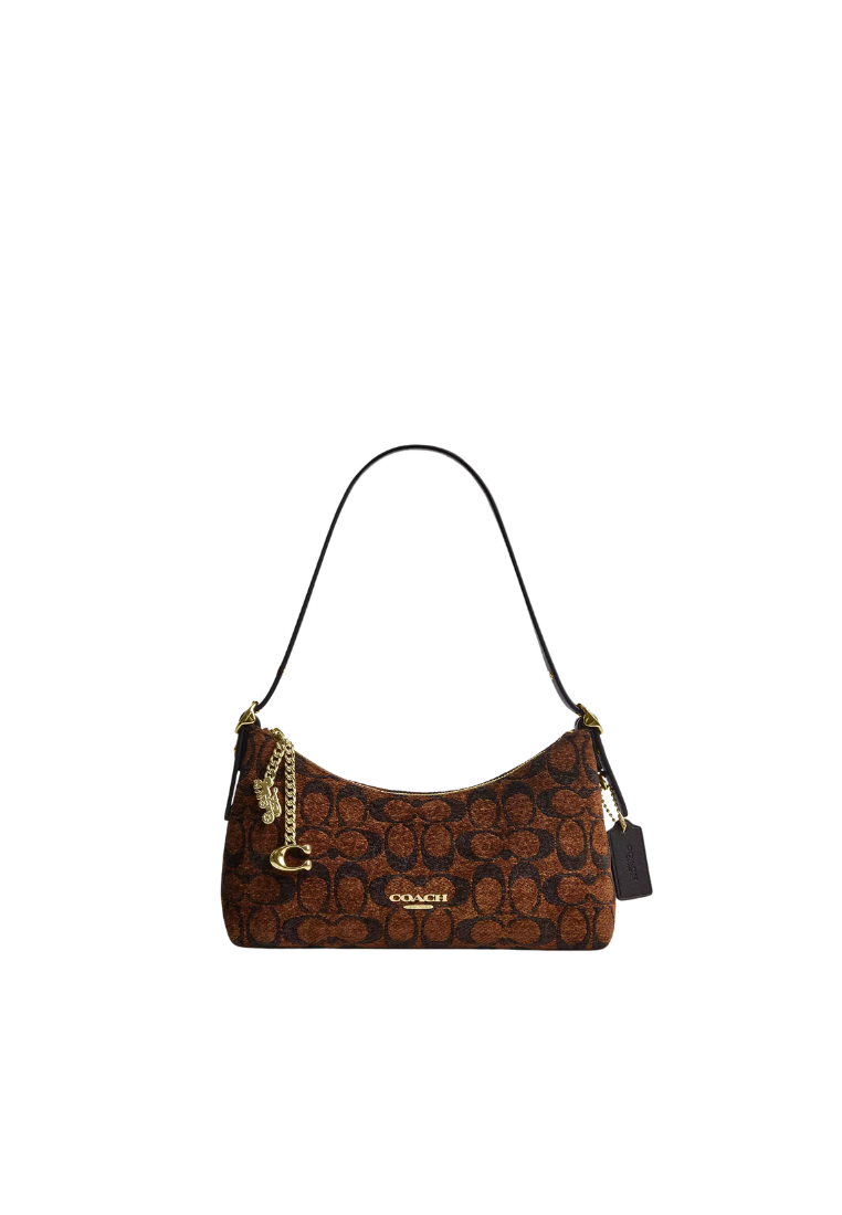 ( PREORDER ) Coach Emeilia Signature Chenille Shoulder Bag In Truffle CFN74