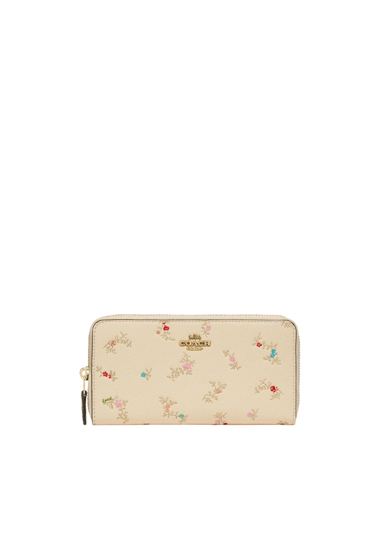 Coach Accordion Zip Wallet With Antique Floral Print In Ivory C7185