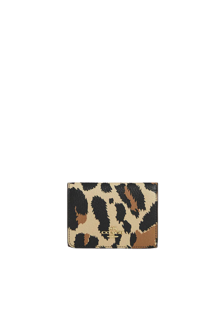 Coach Card Holder Wallet With Leopard Print And Signature Canvas In Walnut Leopard Multi CCL99