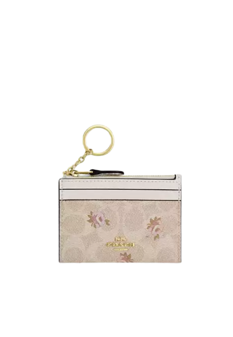 Coach Mini Skinny Id Signature Canvas With Floral Print Card Case In Sand Multi CAR16