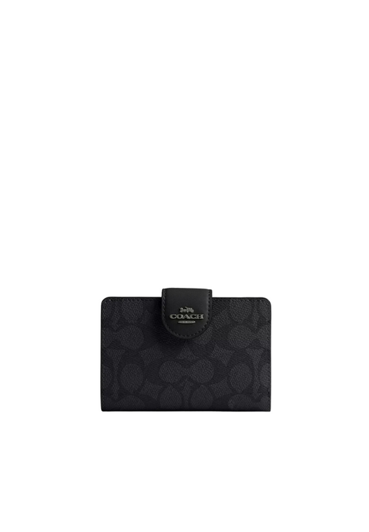 Coach Corner Zip Wallet Medium Signature In Charcoal Black CW786