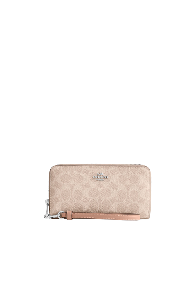 Coach Long Zip Around Wallet Signature Canvas In Sand Taupe CW778